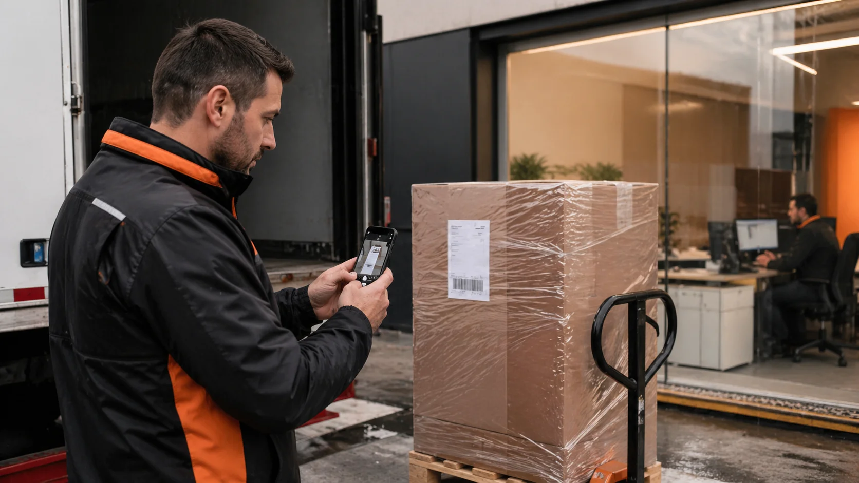 Operator collecting a document with a smartphone, ready to enter Capture