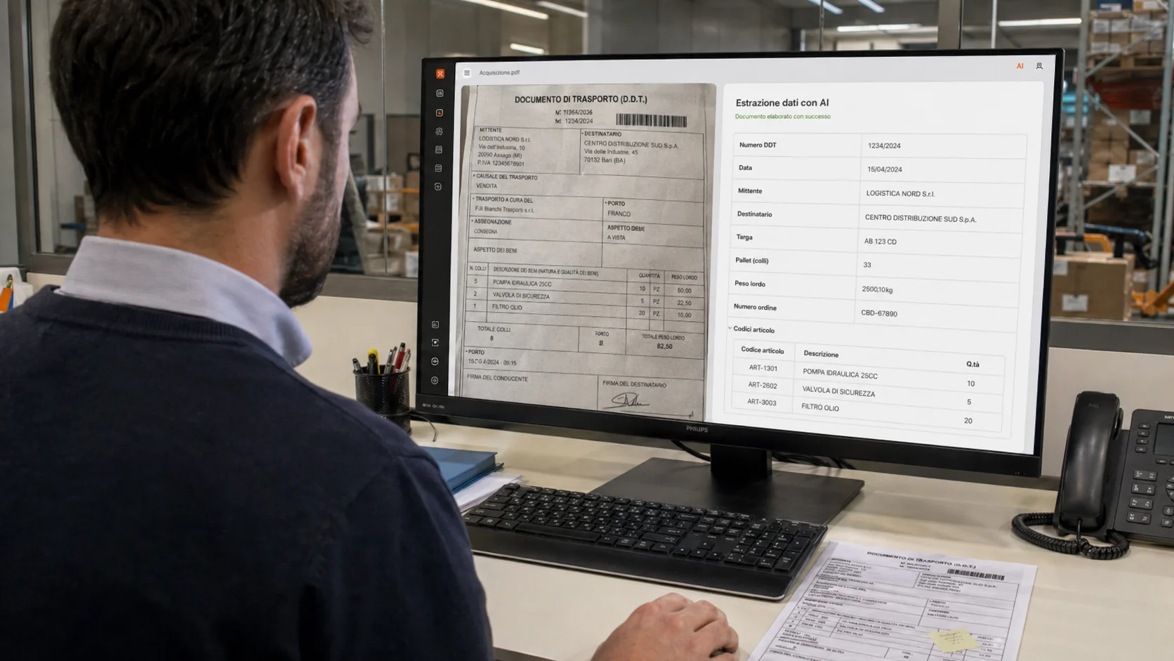 Operator reviewing the extracted DDT fields side-by-side with the original document inside Capture
