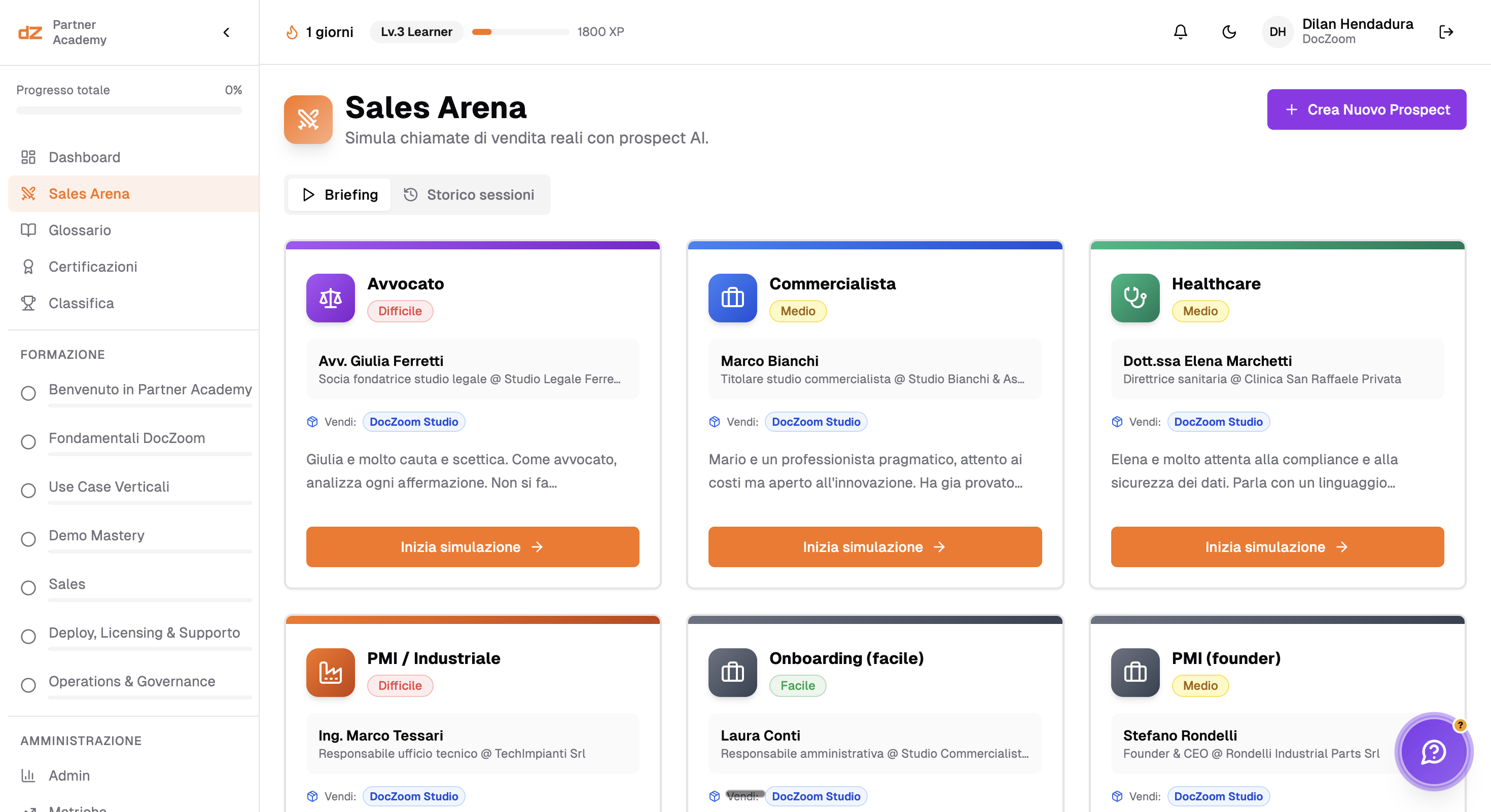 Sales Arena with AI prospect profiles